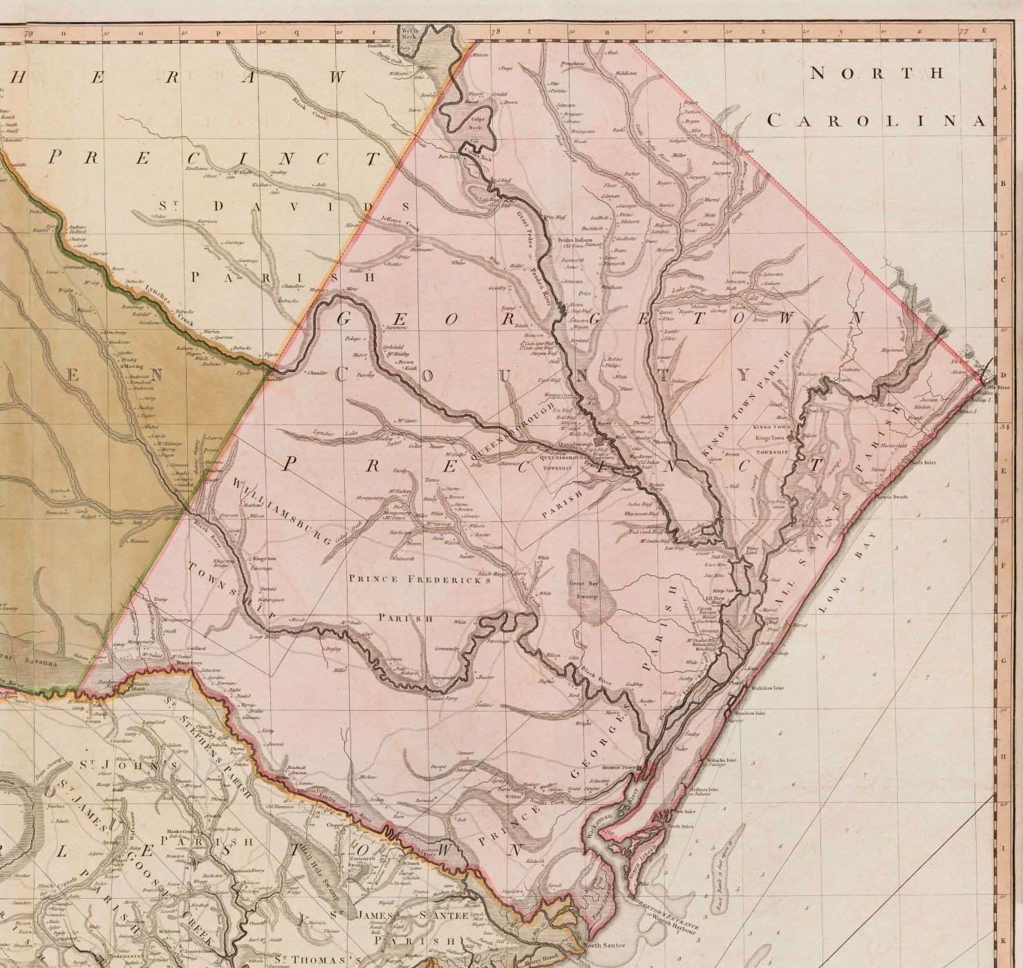 Old map detail of area now known as Georgetown, Horry counties